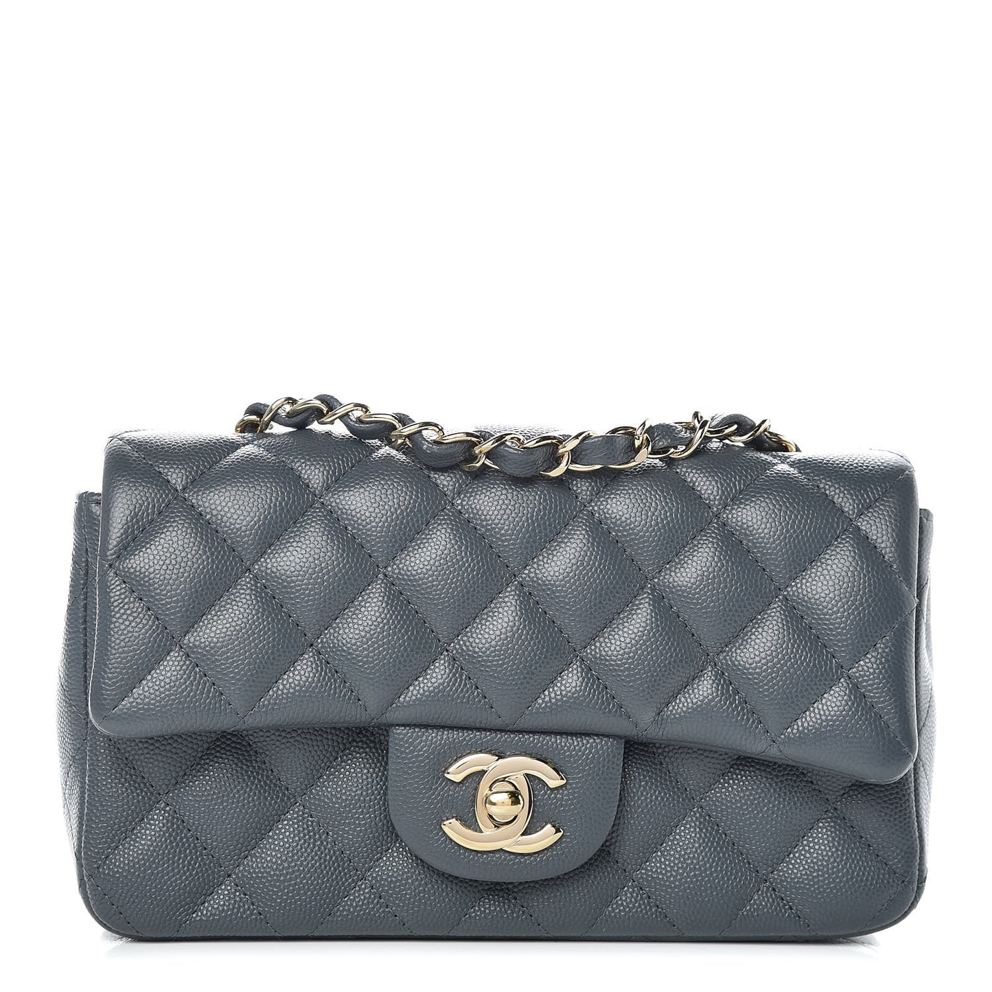 Caviar Quilted Mini Rectangular Flap Dark Grey