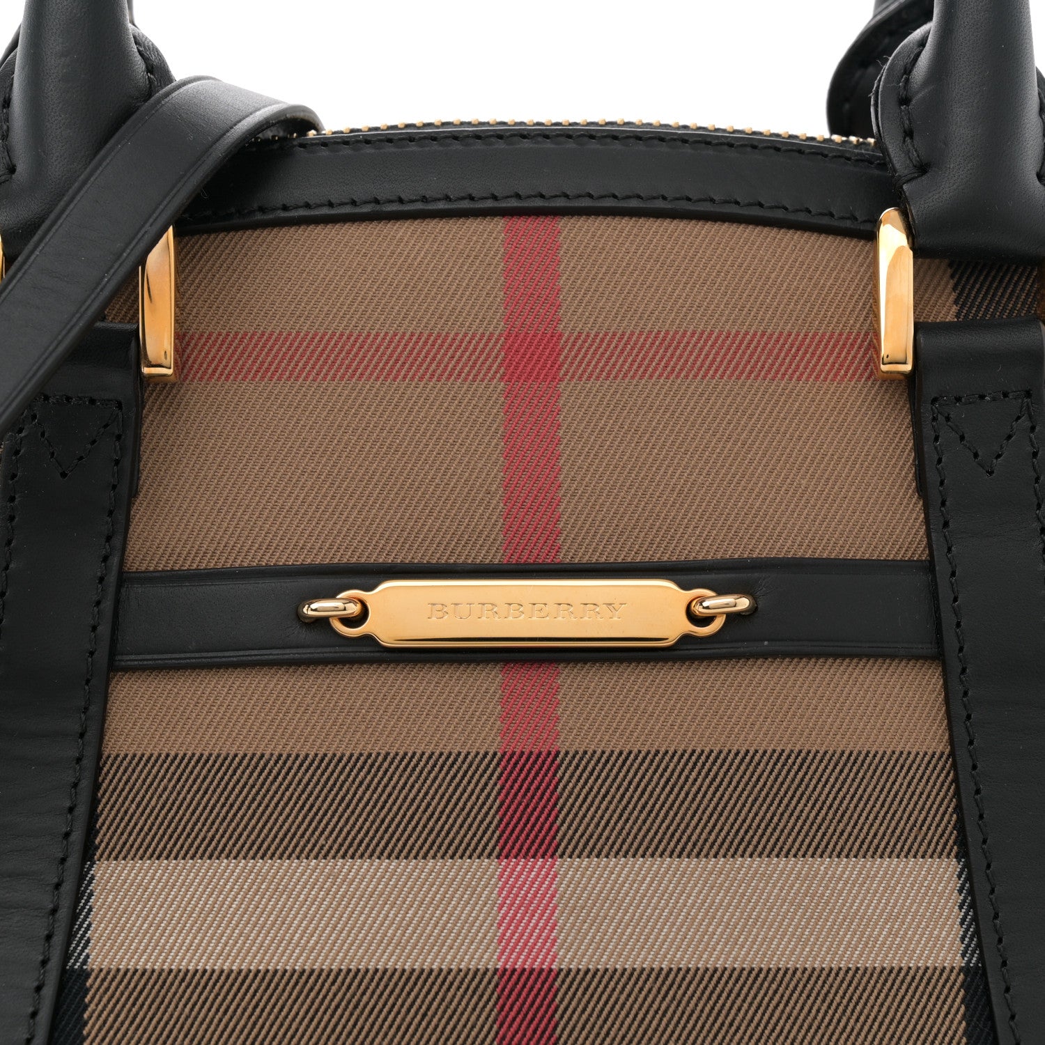 Burberry Bridle Calfskin House Check Small Orchard Bowling Bag Black 8 of 11