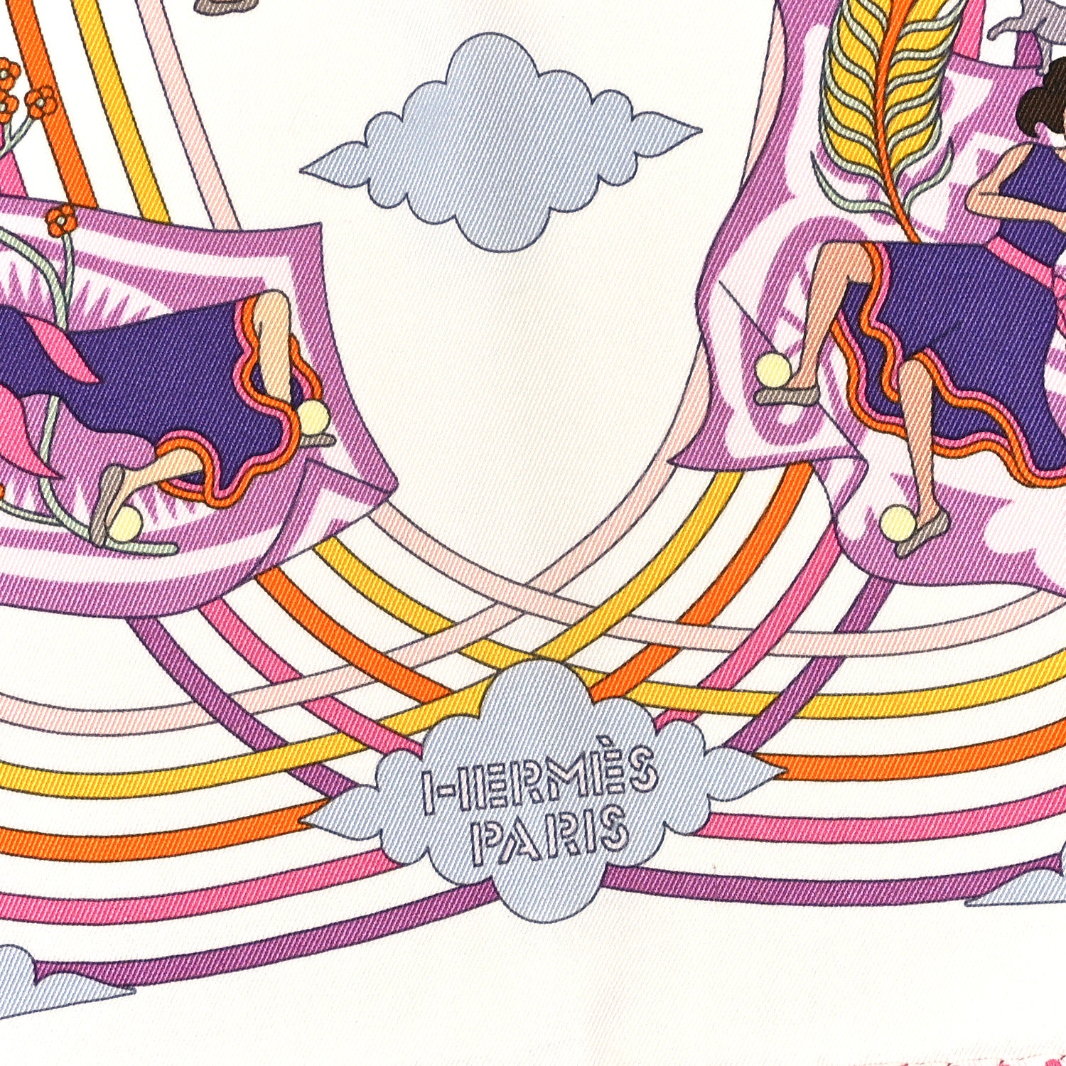 Hermes Silk Carres Volants Scarf 70 White Violet Orange 2 of 4
