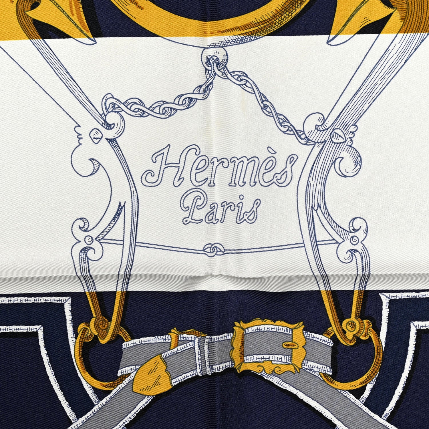Hermes Silk L Instruction Du Roy Scarf 90 Marine White Or 2 of 6
