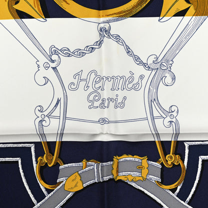 Hermes Silk L Instruction Du Roy Scarf 90 Marine White Or 2 of 6