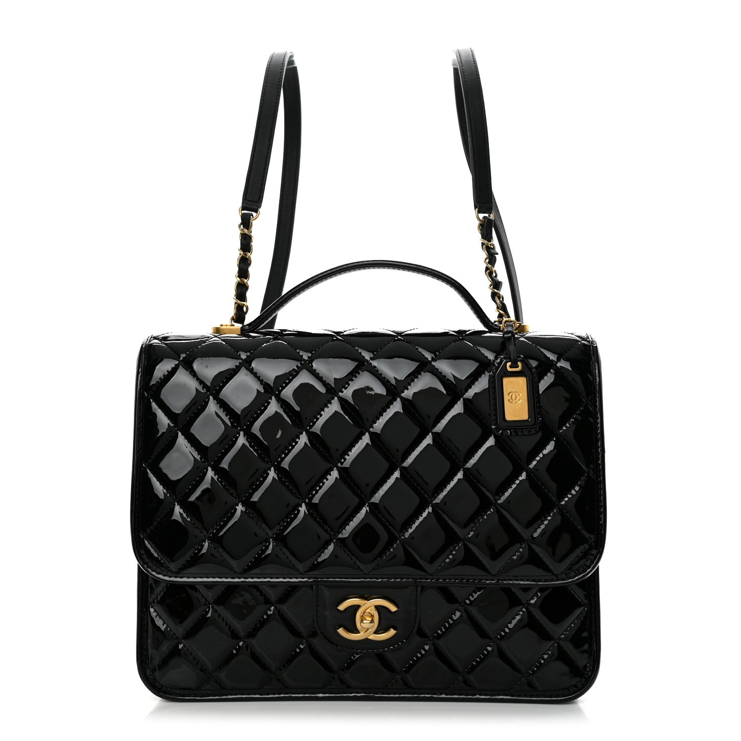 Chanel Patent Quilted Large School Memory Top Handle Flap Black 1 of 10