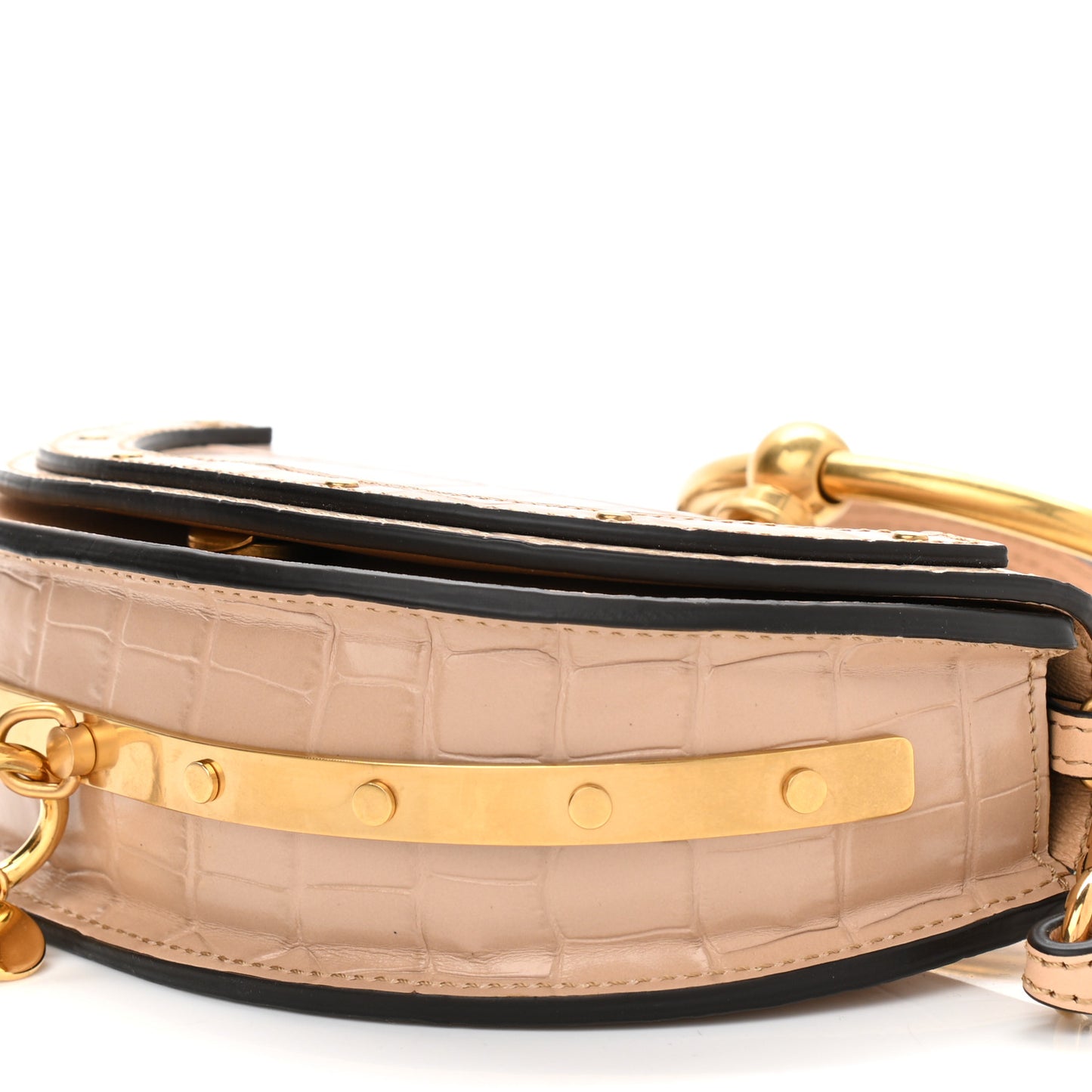 Calfskin Crocodile Embossed Small Nile Bracelet Minaudiere Bag Nut