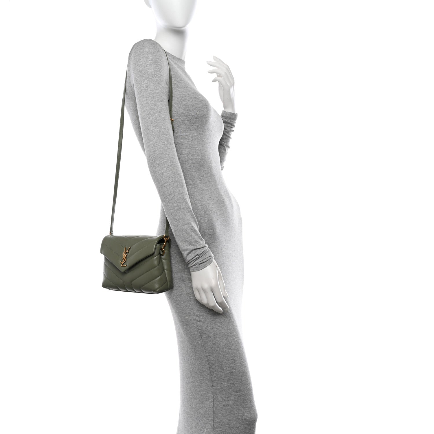 Saint Laurent Calfskin Y Quilted Monogram Toy Loulou Crossbody Bag Light Sage 2 of 11