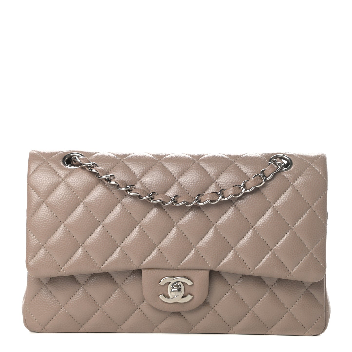 Caviar Quilted Medium Double Flap Taupe