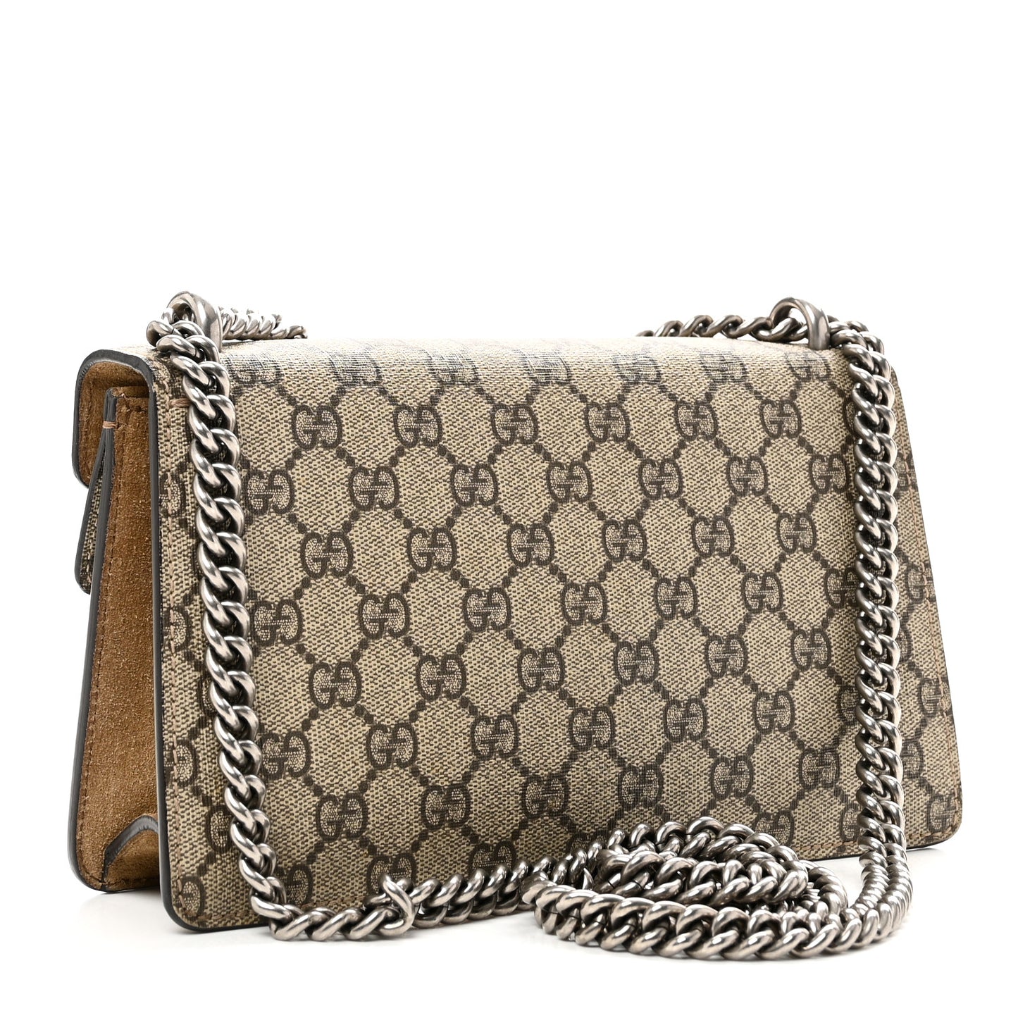 GG Supreme Monogram Suede Crystal Small Dionysus Shoulder Bag Beige Ebony Taupe