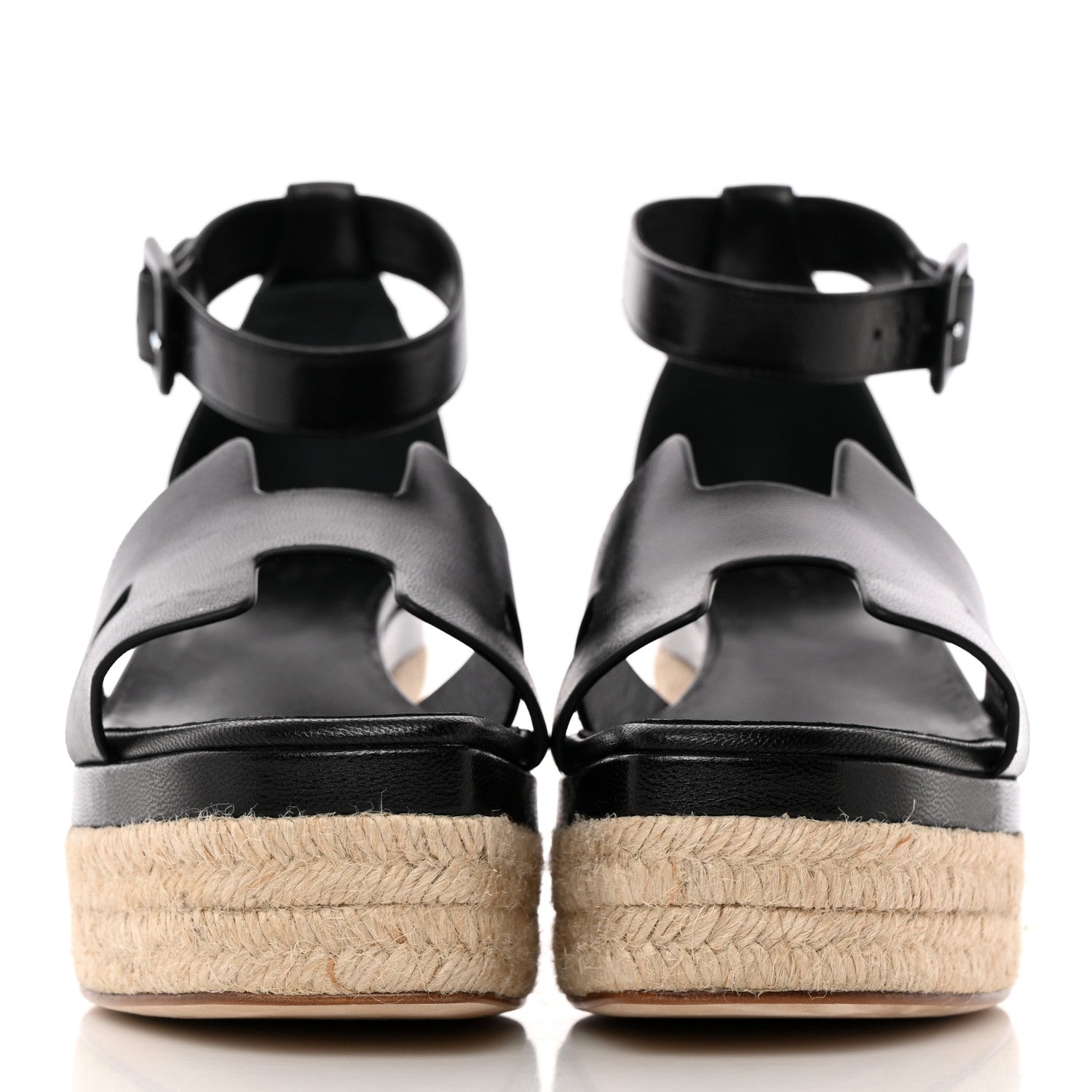 Hermes Goatskin Elda Espadrille Wedge Sandals 39 Black 2 of 17
