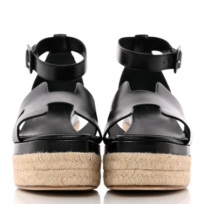 Hermes Goatskin Elda Espadrille Wedge Sandals 39 Black 2 of 17