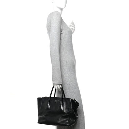 Prada Glace Calf Twin Pocket Tote Black 2 of 9