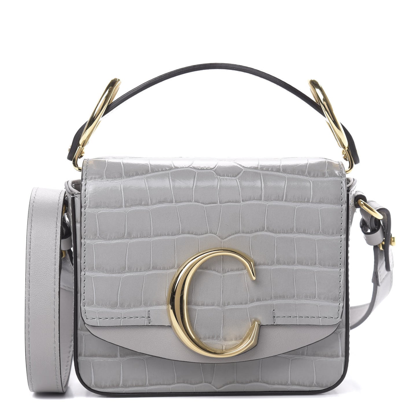 Calfskin Crocodile Embossed Mini C Bag Stormy Grey
