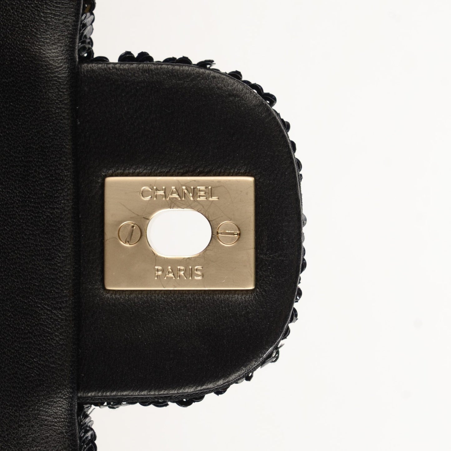 Sequin Embroidered Medium Flap Bag Black