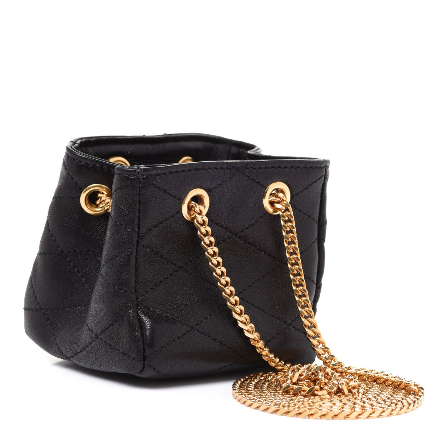 Lambskin Quilted Baby Bucket Bag Black
