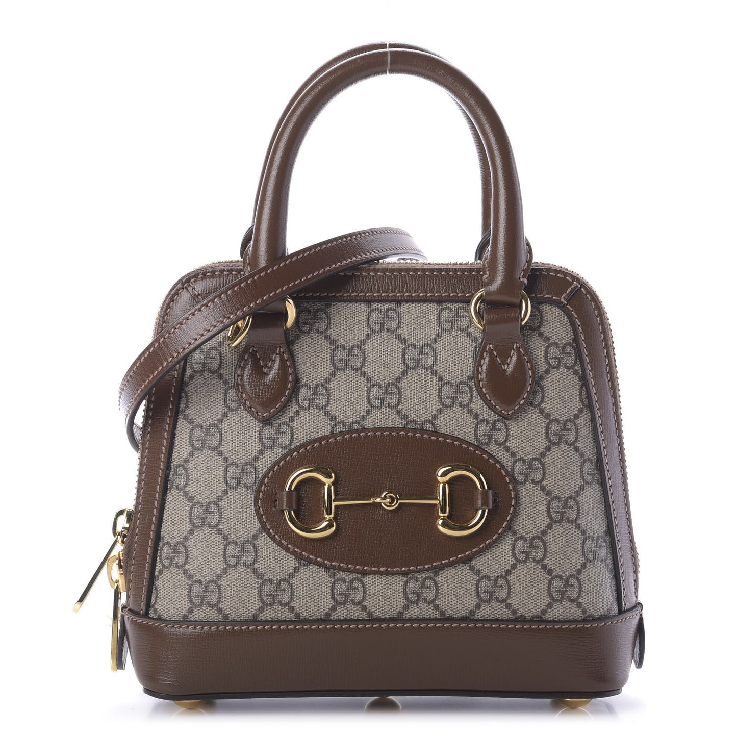 GG Supreme Monogram Azalea Calfskin Mini Horsebit 1955 Top Handle Bag Beige Ebony Brown Sugar