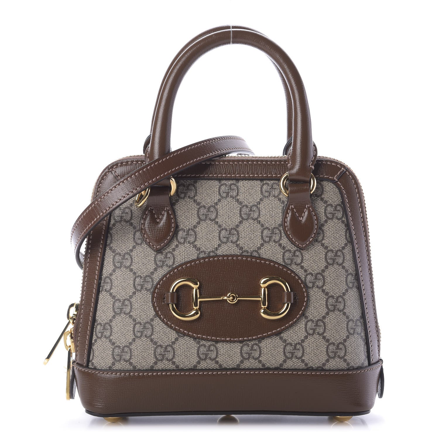 Gucci GG Supreme Monogram Azalea Calfskin Mini Horsebit 1955 Top Handle Bag Beige Ebony Brown Sugar 1 of 9