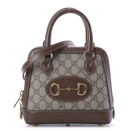 Gucci GG Supreme Monogram Azalea Calfskin Mini Horsebit 1955 Top Handle Bag Beige Ebony Brown Sugar 1 of 9