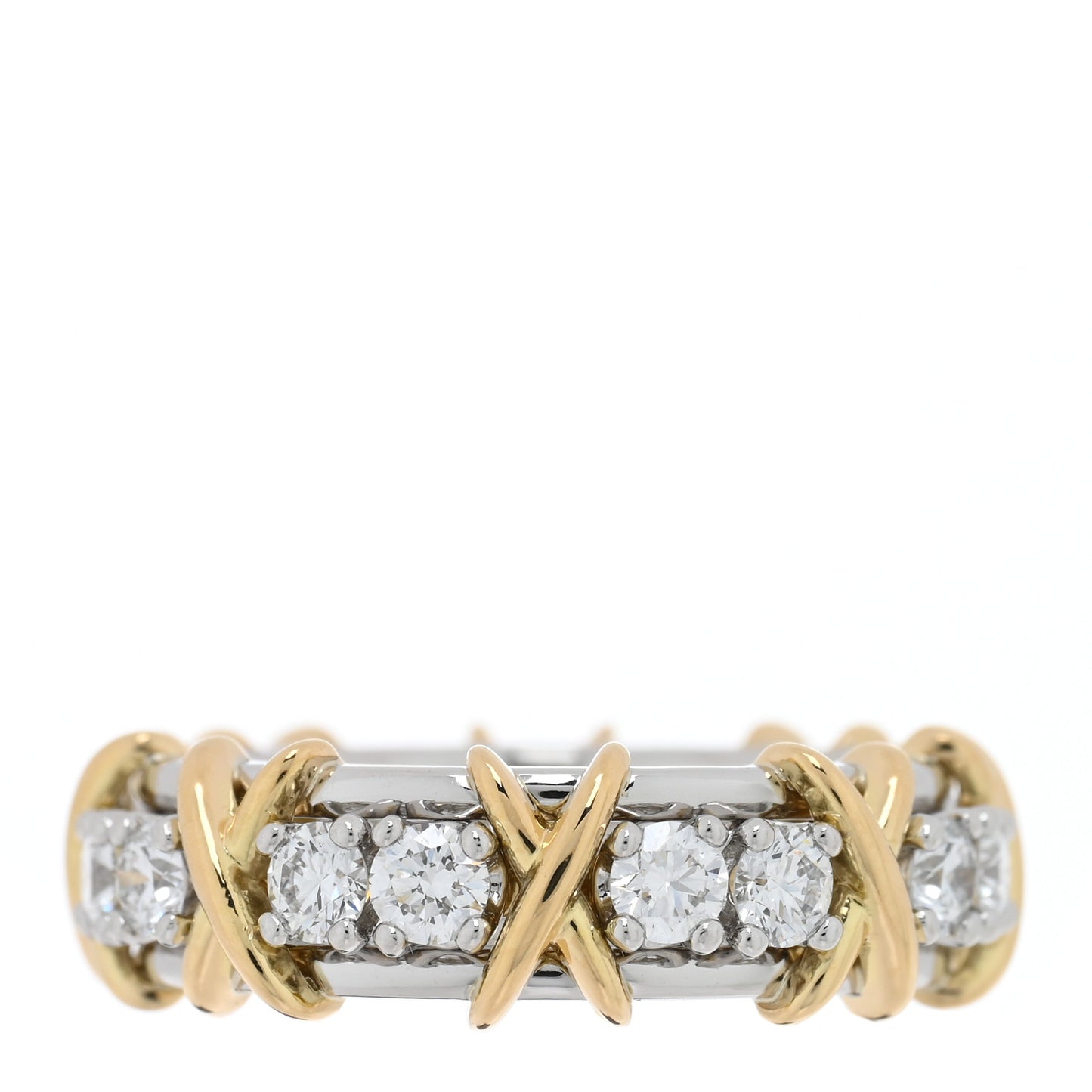 Platinum 18K Yellow Gold Diamond Schlumberger Sixteen Stone Ring 50 5.25