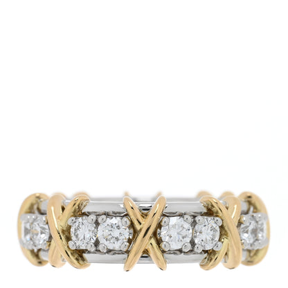Tiffany Platinum 18K Yellow Gold Diamond Schlumberger Sixteen Stone Ring 50 5.25 3 of 5