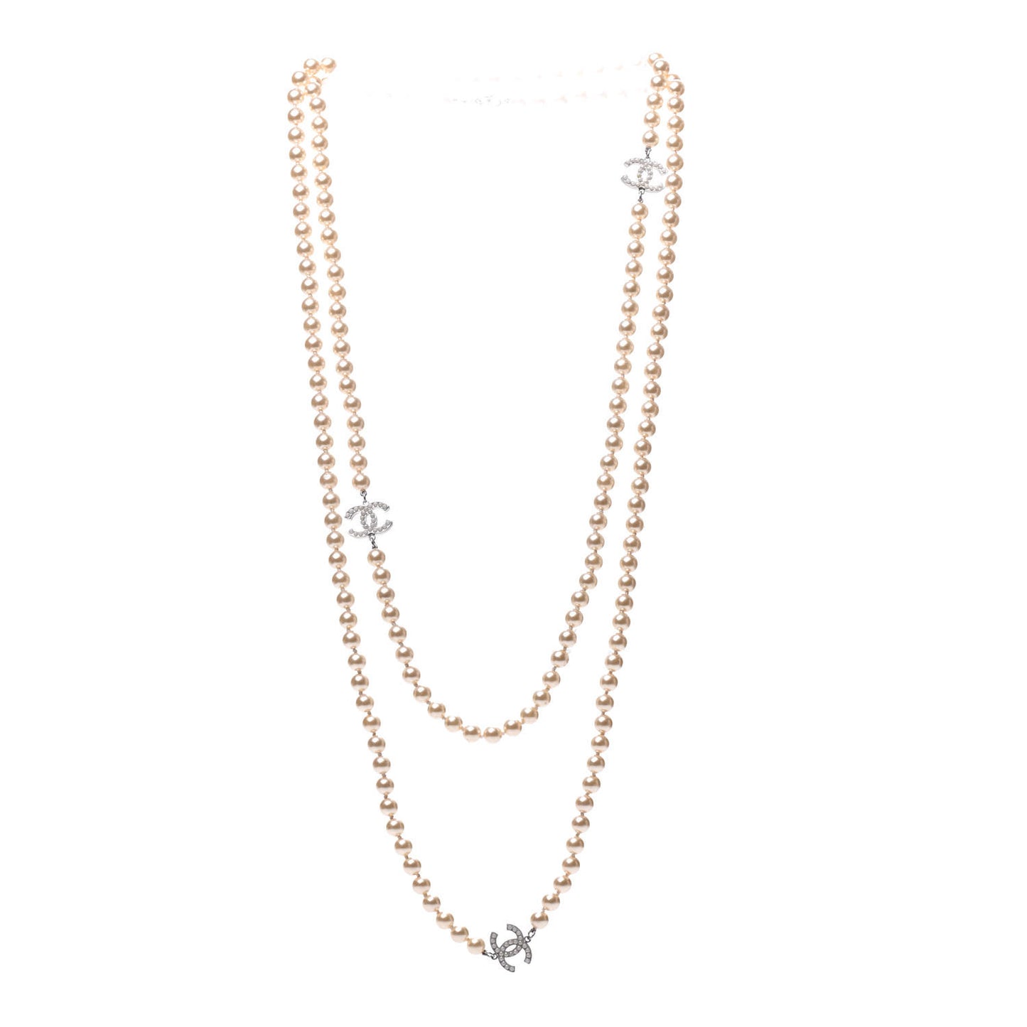 Pearl CC Long Necklace Silver