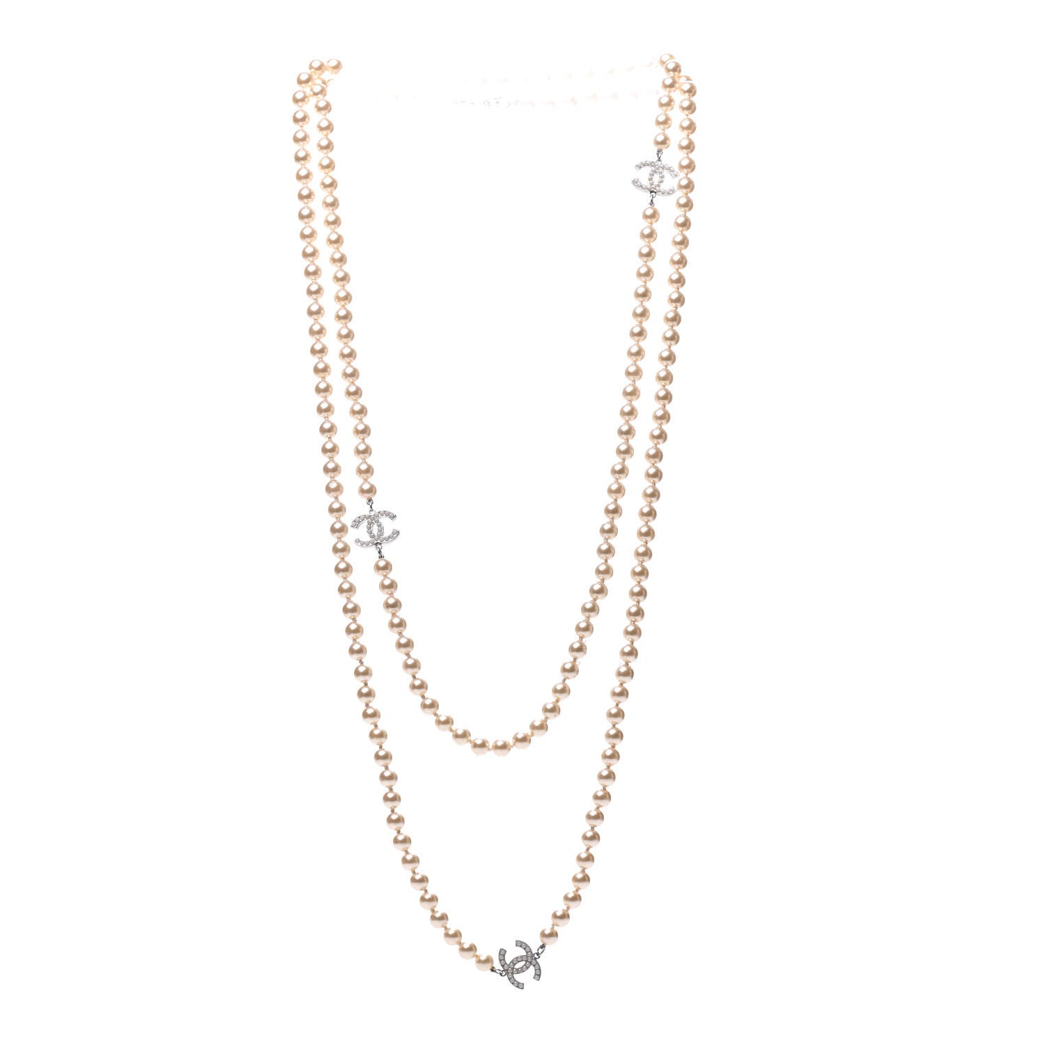 Chanel Pearl CC Long Necklace Silver 3 of 5