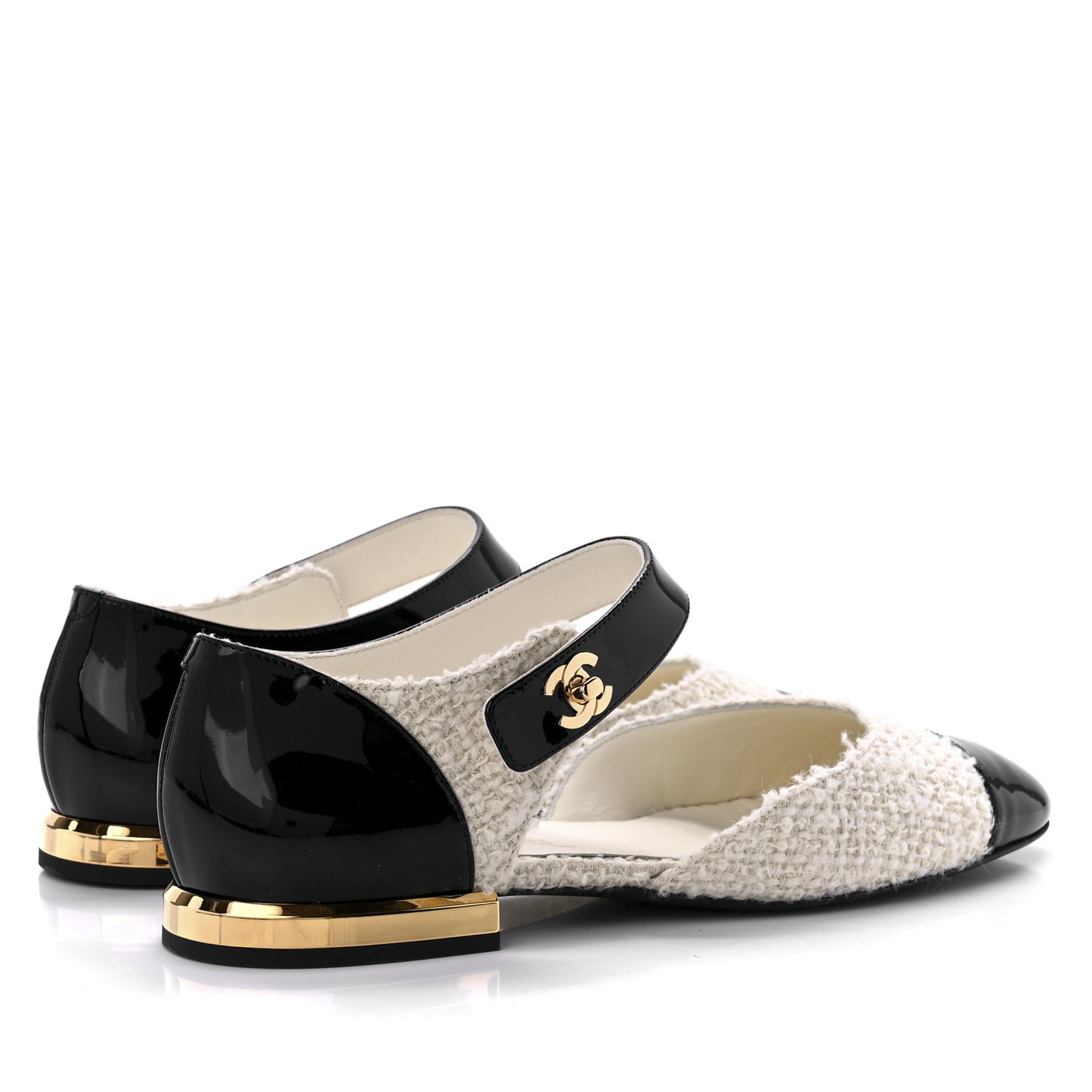 Tweed Patent Cap Toe Ballerina Flats 38 White Black