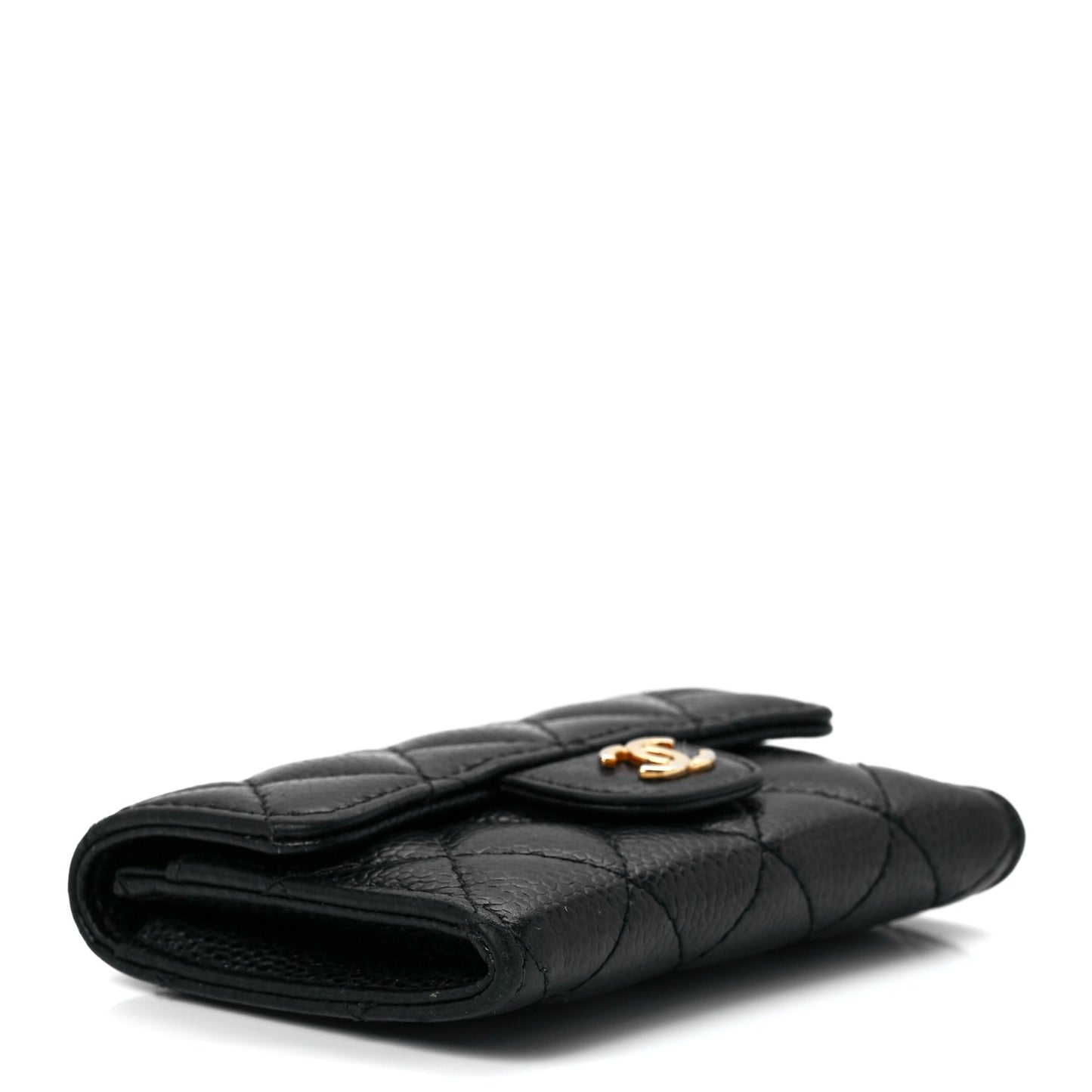 Caviar Quilted Flap Card Holder Black