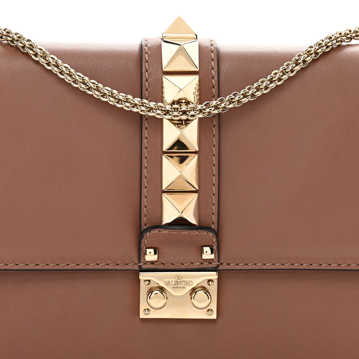 Valentino Garavani Vitello Medium Glam Lock Rockstud Flap Brownish 5 of 9