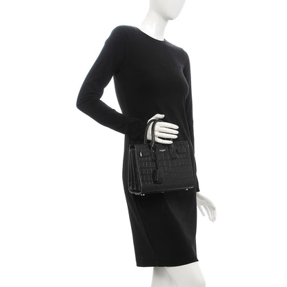 Saint Laurent Calfskin Crocodile Embossed Nano Sac De Jour Black 2 of 11