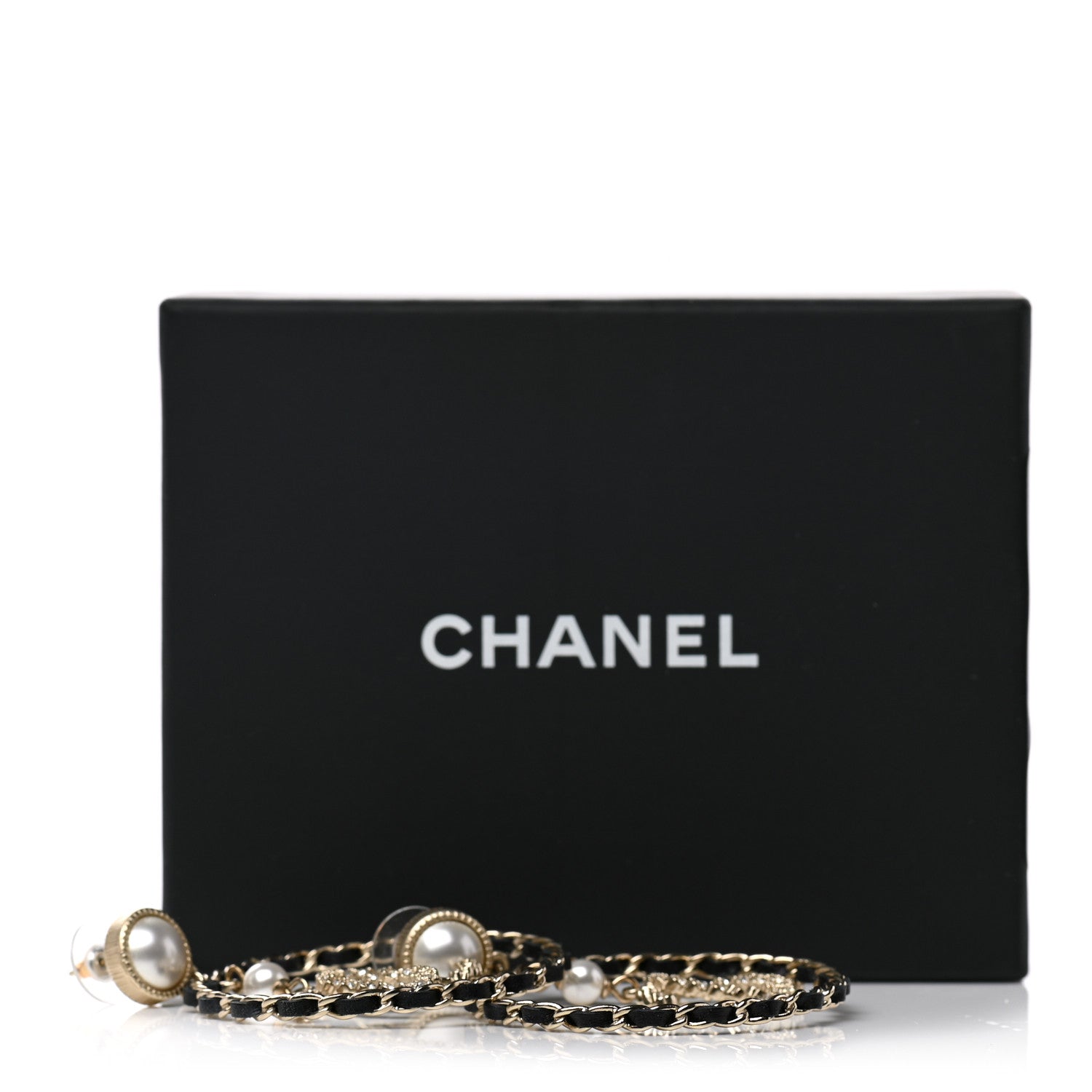 Chanel Lambskin Crystal Pearl CC Chain Hoop Earrings Gold Black 5 of 5
