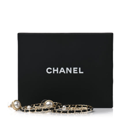 Chanel Lambskin Crystal Pearl CC Chain Hoop Earrings Gold Black 5 of 5