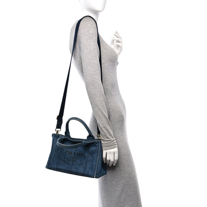 Prada Denim Small Logo Tote Bleu 2 of 10