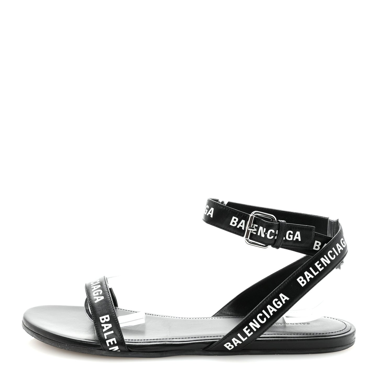 Calfskin Allover Logo Flat Sandals 39.5 Black White