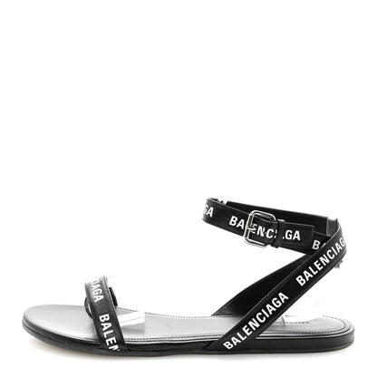 Balenciaga Calfskin Allover Logo Flat Sandals 39.5 Black White 1 of 10