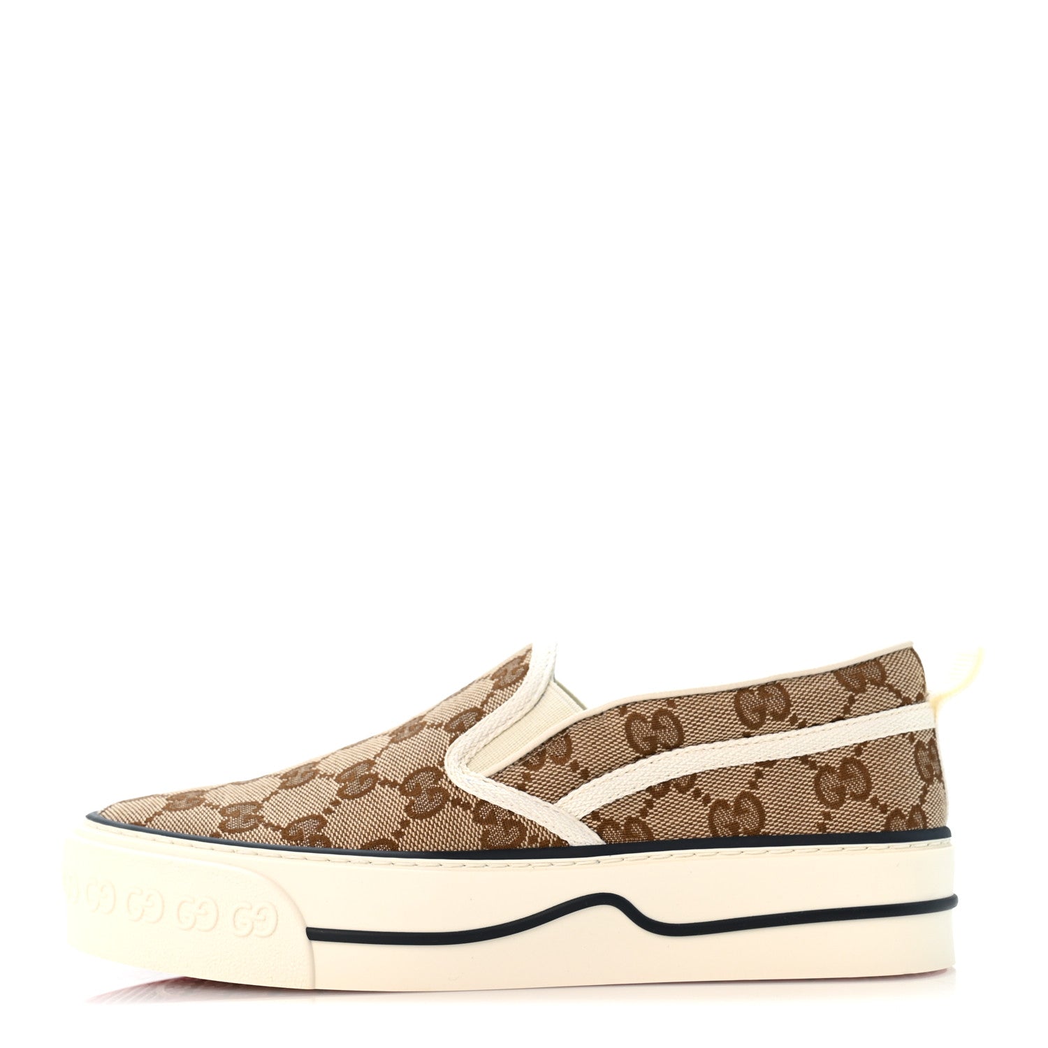 Gucci GG Monogram Womens 1977 Tennis Slip On 30mm Sneakers 35.5 Beige Ebony Mystic White 1 of 10