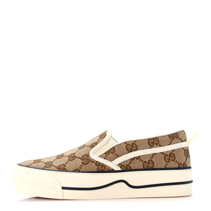 Gucci GG Monogram Womens 1977 Tennis Slip On 30mm Sneakers 35.5 Beige Ebony Mystic White 1 of 10