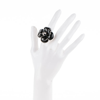 Chanel Enamel CC Camellia Ring 6.5 Black Silver 2 of 4
