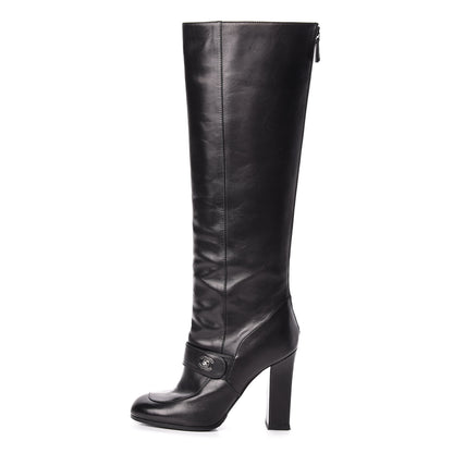Chanel Calfskin CC Turnlock Knee High Boots 37.5 Black 1 of 12