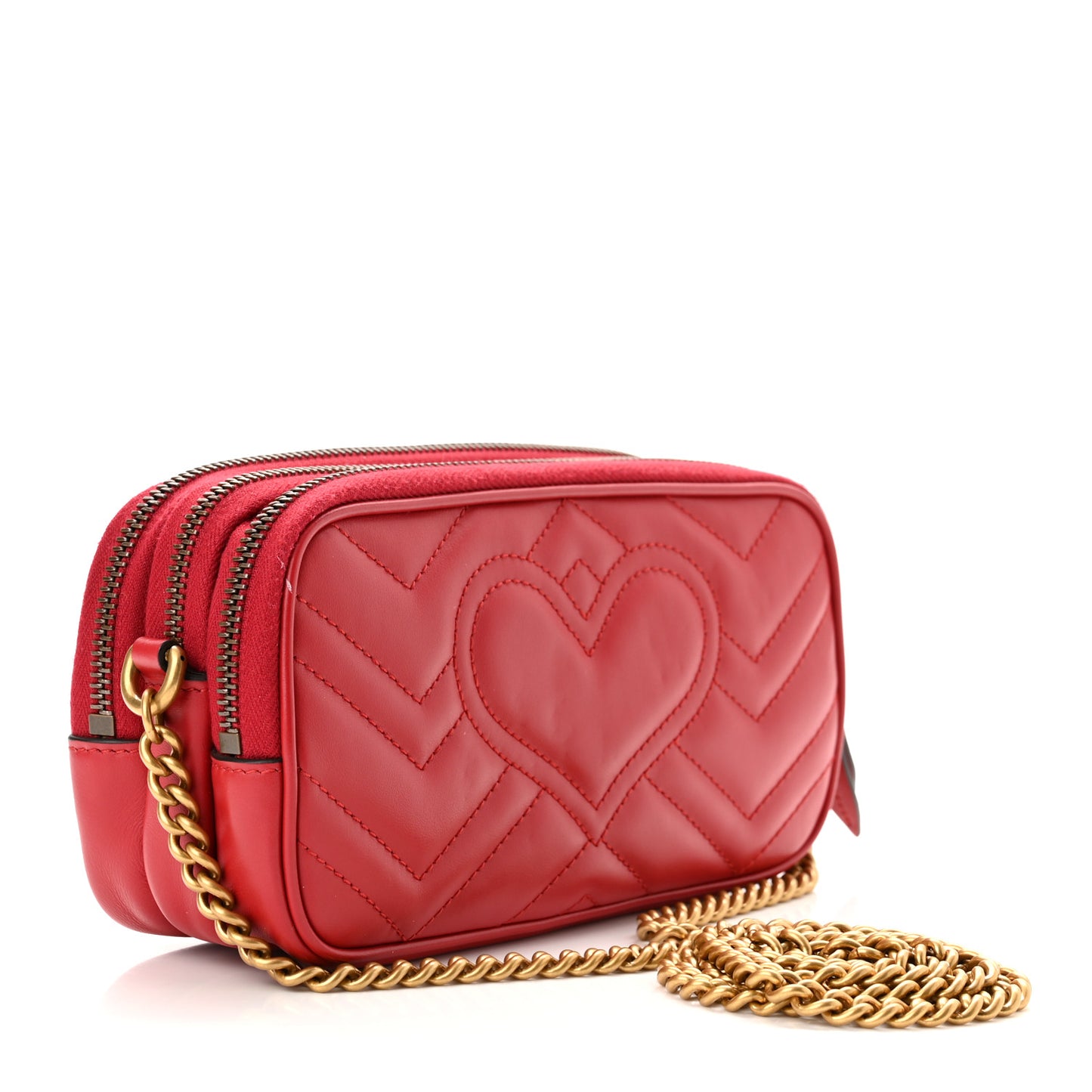 Calfskin Matelasse Mini GG Marmont Chain Crossbody Bag Hibiscus Red