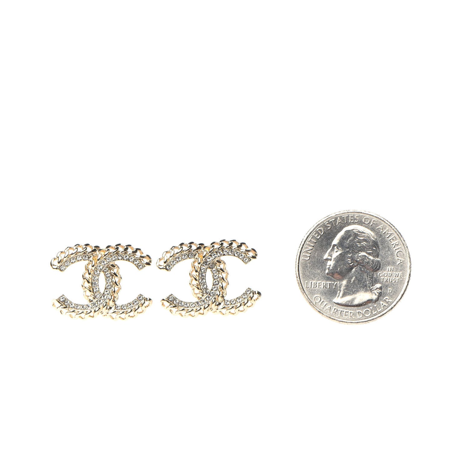 Crystal Chain CC Earrings Gold