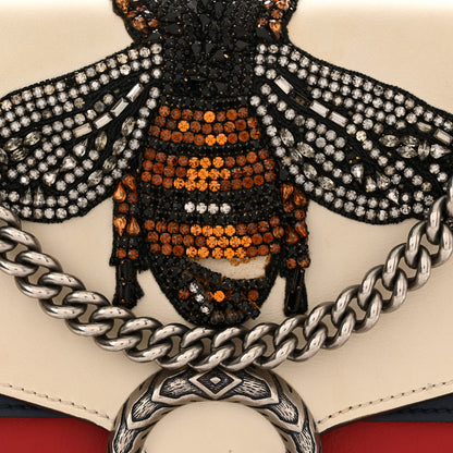 Gucci Calfskin Bee Embroidered Medium Dionysus Shoulder Bag White Blue Hibiscus Red 12 of 16