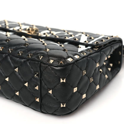 Valentino Garavani Lambskin VLTN Print Medium Rockstud Spike Shoulder Bag Black 9 of 9