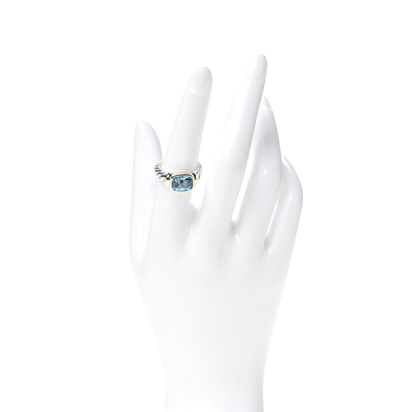 Sterling Silver 14K Yellow Gold Blue Topaz 10mm Noblesse Ring 56 7.5