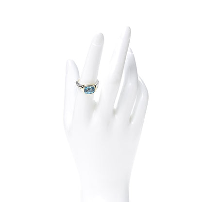 David Yurman Sterling Silver 14K Yellow Gold Blue Topaz 10mm Noblesse Ring 56 7.5 2 of 5