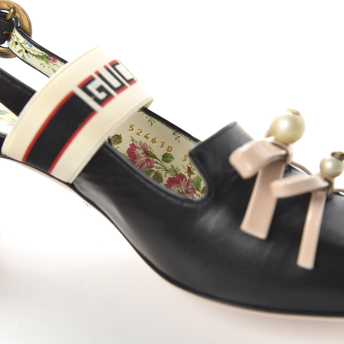Malaga Kid Bow Ace Stripe Mid Heel Slingback Pumps 38 Black