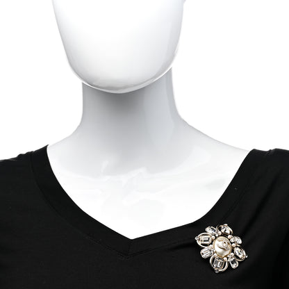 Chanel Pearl Crystal CC Brooch Pearly White Gold 2 of 5