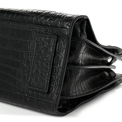 Saint Laurent Calfskin Crocodile Embossed Small Supple Sac de Jour Black 10 of 10
