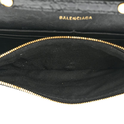 Balenciaga Shiny Calfskin Crocodile Embossed Hourglass Chain Bag Black 6 of 11