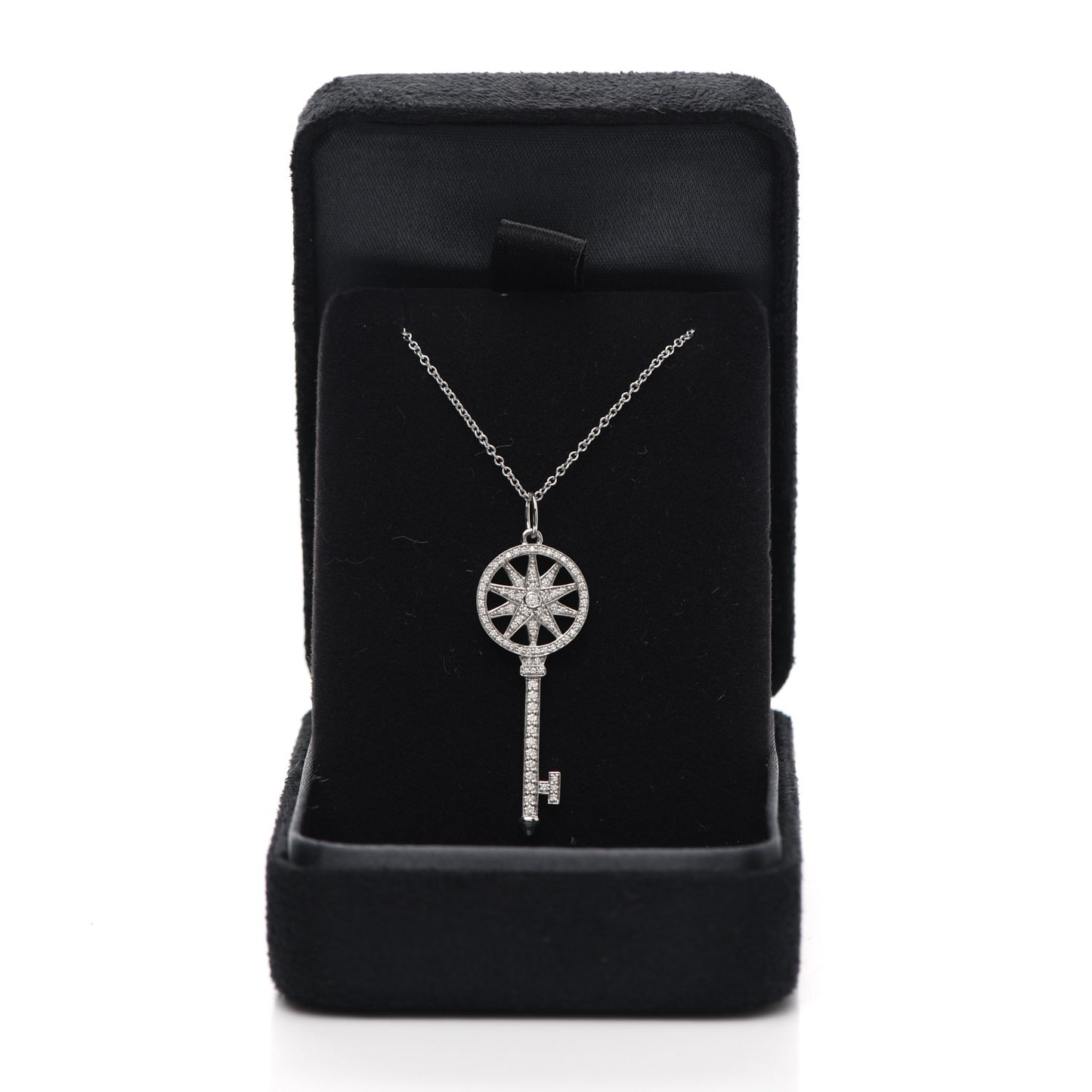 Platinum 18K White Gold Diamond Star Key Pendant Necklace