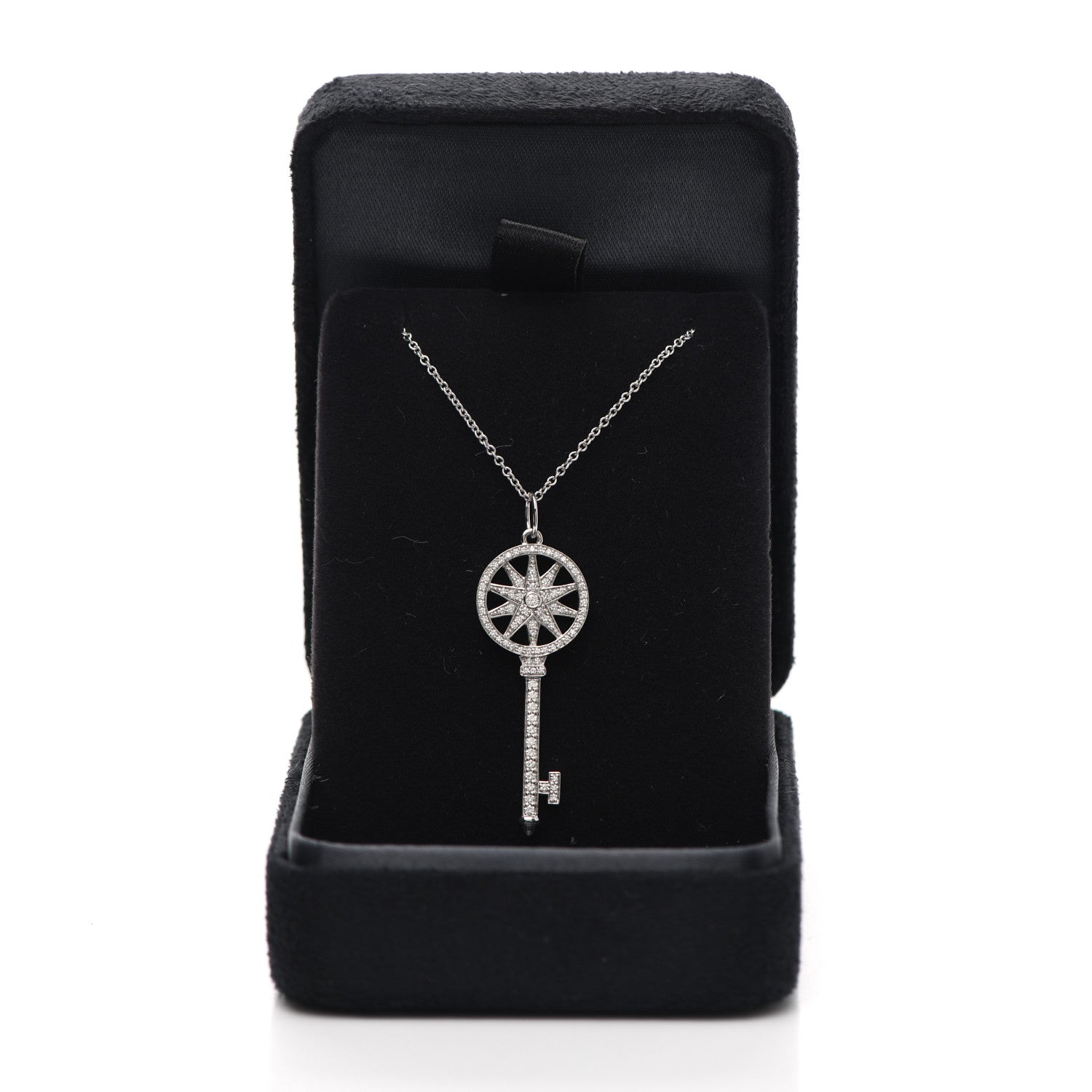 Tiffany Platinum 18K White Gold Diamond Star Key Pendant Necklace 5 of 5