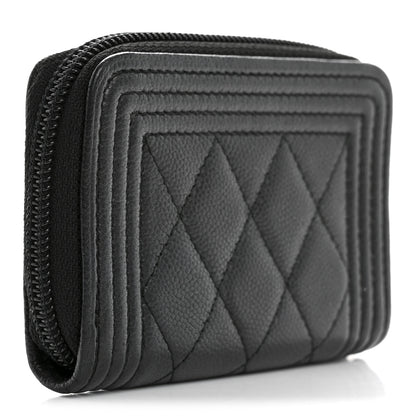 Chanel Caviar Quilted Boy Zip Around Coin Purse Wallet So Black 3 of 10
