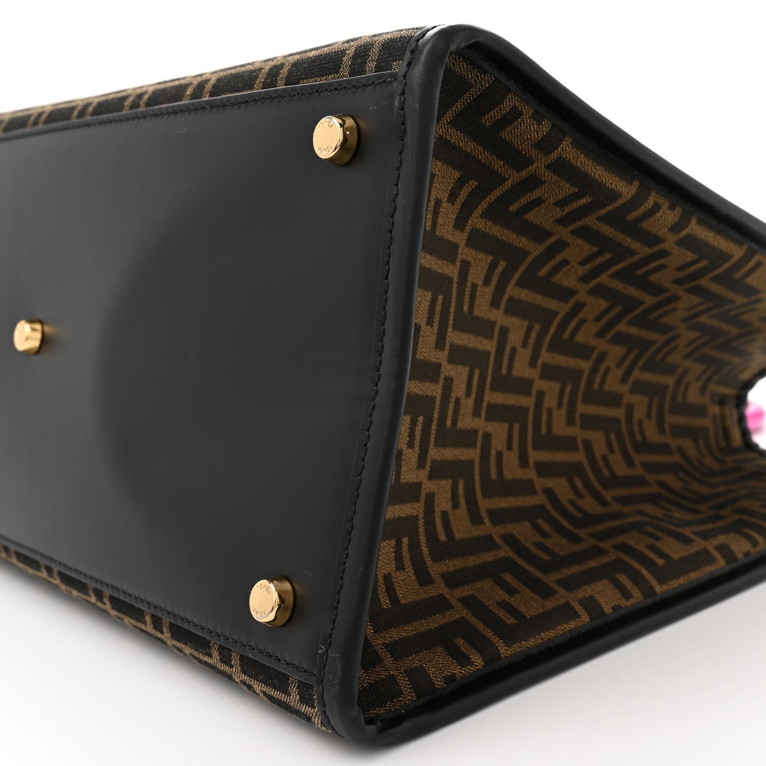 Fendi X VERSACE Fabric Jacquard Calfskin Plexiglass Fendace FF Medusa Studded Large Fendi Sunshine Shopper Tote Marrone Fuxia 10 of 12